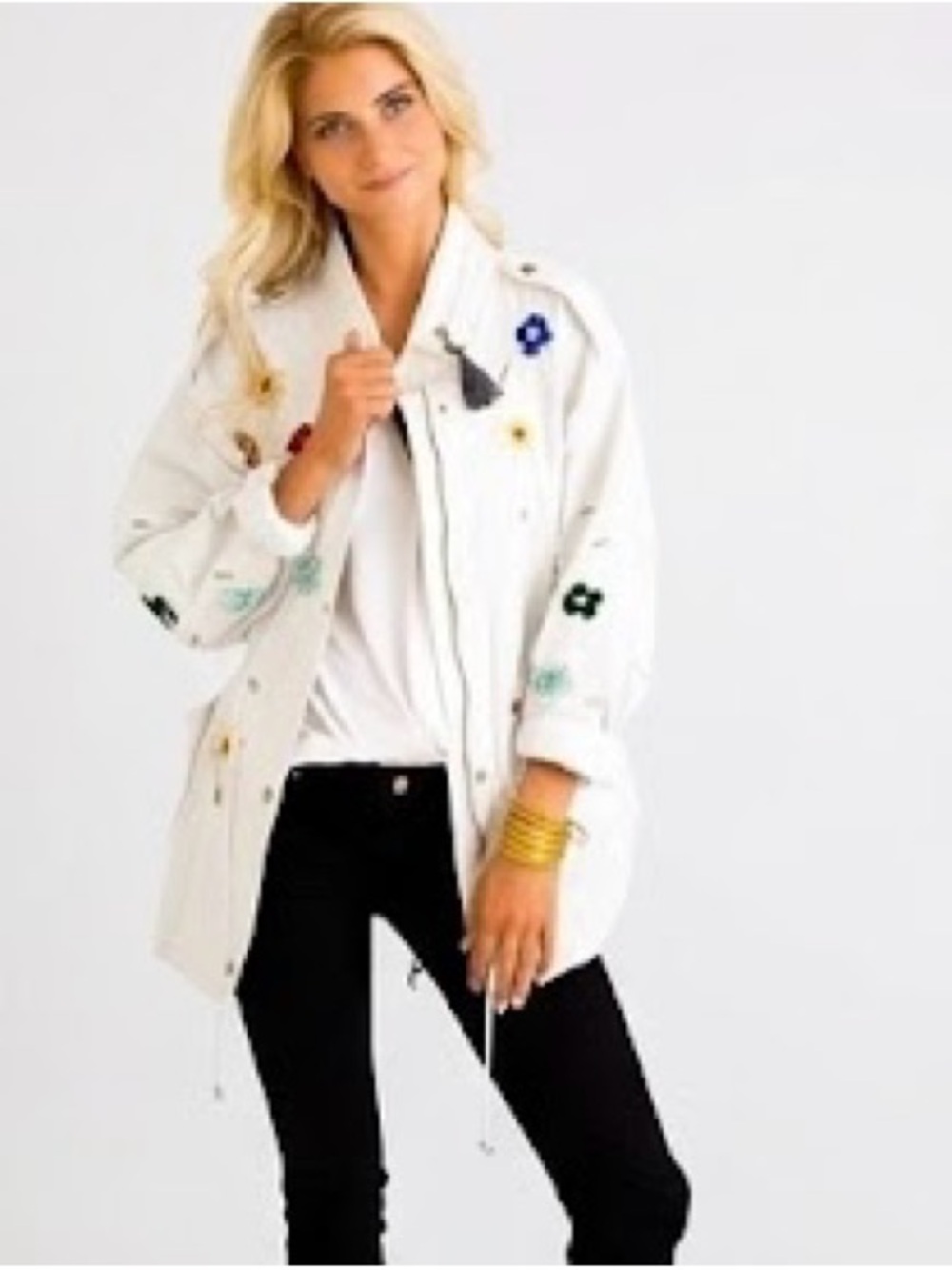 Karlie NWOT Embroidered Cotton Oversized Jacket - White OSFM.